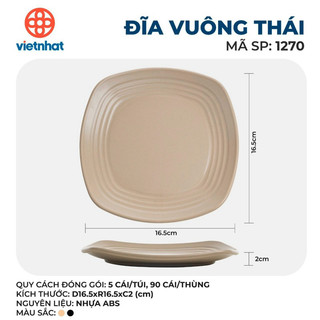 Đĩa Vuông Thái Nhám Nhựa Phíp Melamine Chịu Nhiệt Nhựa Việt Nhật, Set 5 Đĩa Nhà Hàng Sang Trọng Cam Homeware