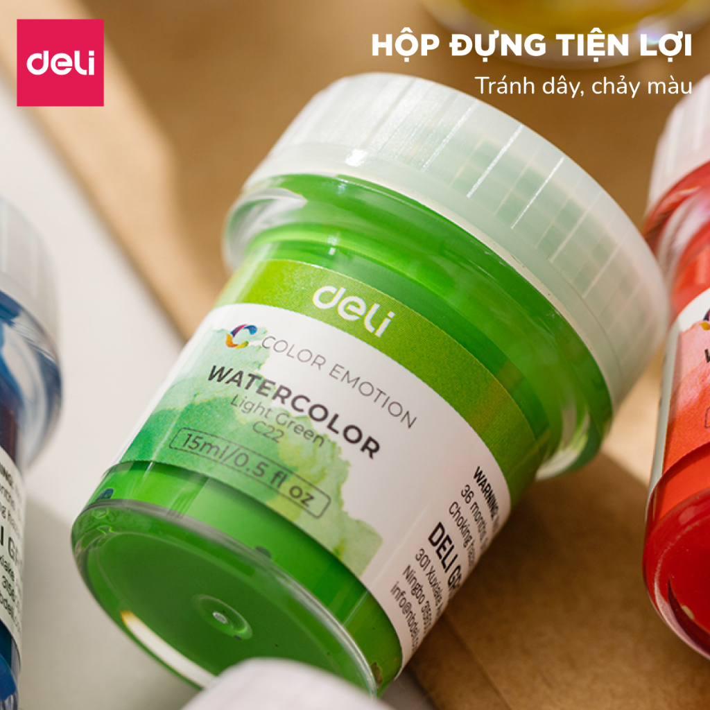 [TẶNG CỌ+TÁN] Set Màu Nước Dạng Hũ 15ml Chính Hãng Deli, Màu Nước Đẹp, Tô Màu Vẽ Tranh Custom Màu Tươi Sáng Đẹp Mắt