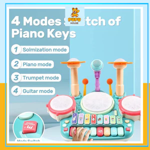 Bộ Đồ Chơi Nhạc Cụ Trống Kết Hợp Phím Đàn Piano Kèm Mic Đồ Chơi Âm Nhạc Vui Nhộn - PUPU HOUSE