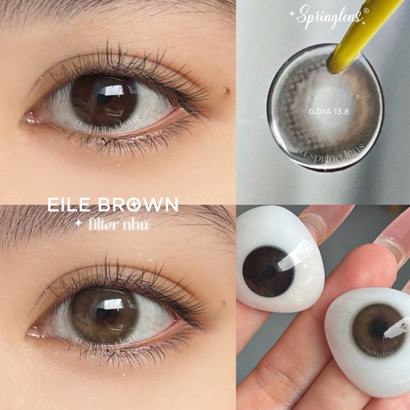 Kính áp tròng filter EILE BROWN (Eileen) nâu sữa nhũ nhẹ hiệu ứng có giãn 1 tháng | Spring Lens
