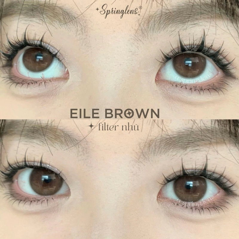 Kính áp tròng filter EILE BROWN (Eileen) nâu sữa nhũ nhẹ hiệu ứng có giãn 1 tháng | Spring Lens