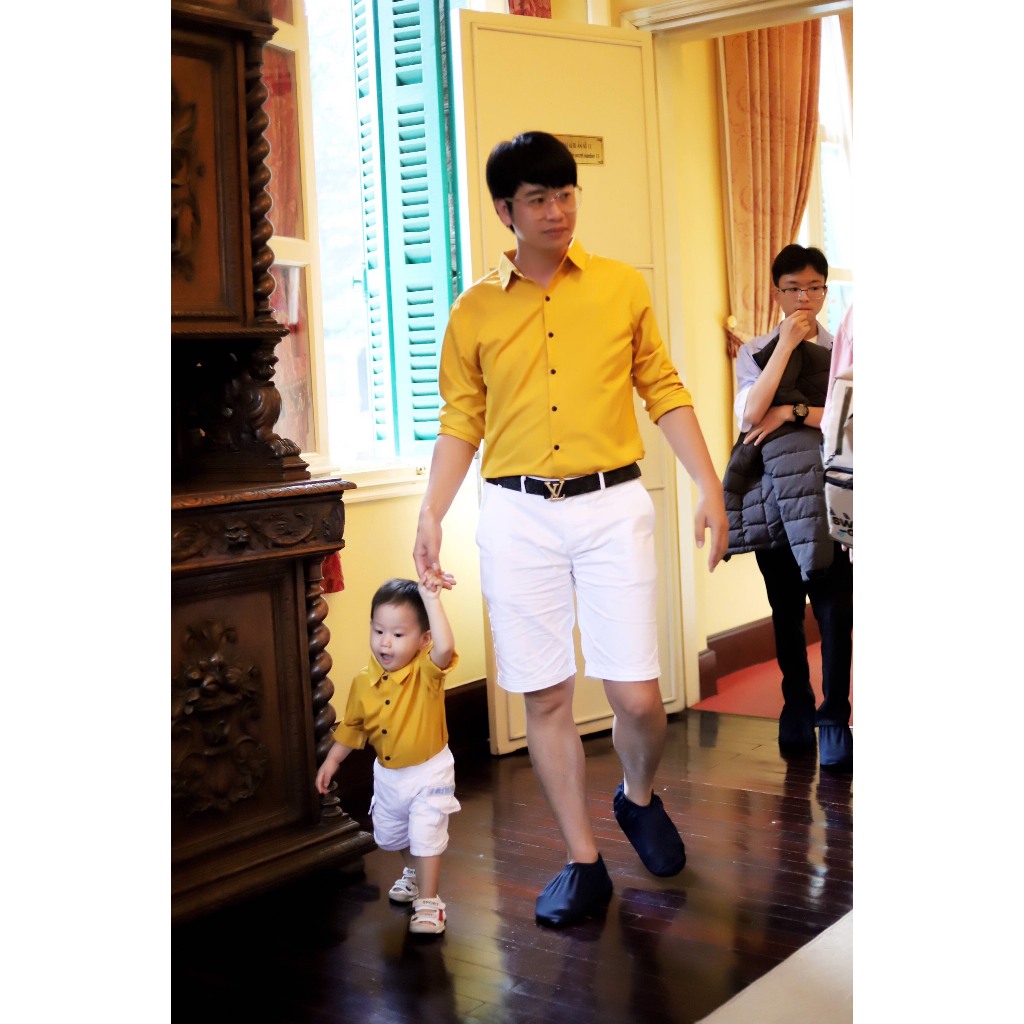 Combo Áo Sơ Mi Gia Đình Fig Tree Màu Vàng (Có bigsize đến 110kg)