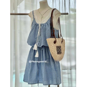 Váy 2 dây xinh nhẹ nhàng họa tiết kẻ tiểu thư bánh bèo