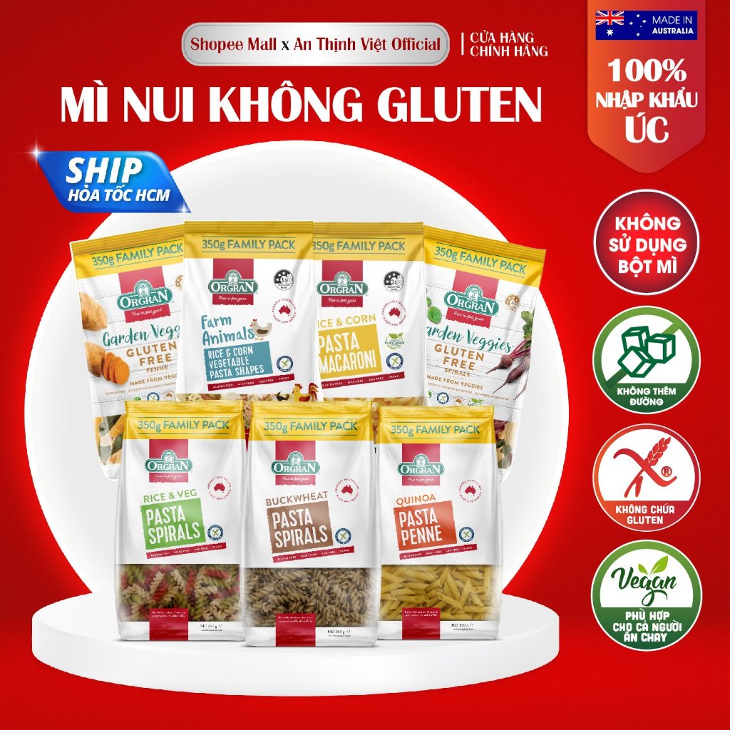 Mì nui rau củ thuần chay, không gluten Orgran gói 350g | Shopee Việt Nam