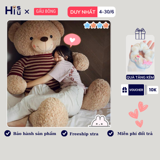 Gấu bông ôm ngủ teddy cao cấp Gấu bông ôm teddy mặc áo đáng yêu chất liệu thân thiện kích thước siêu to từ 80 đến 150 cm