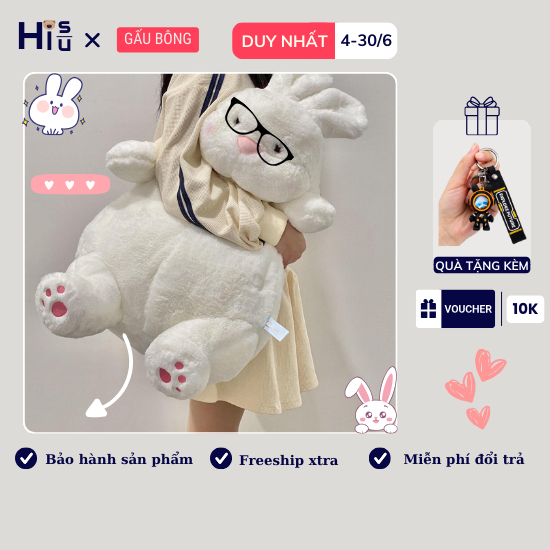 Gấu bông thỏ trắng béo bụng Gấu bông thỏ vô tri đáng yêu người bạn dễ thương luôn bên cạnh bạn kích thước 40-80 cm