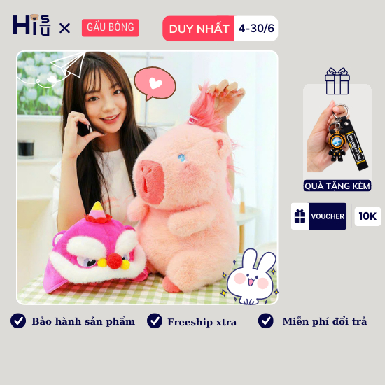 Cappybara hồng Gấu capybara màu hồng đáng yêu phiên bản capybara mũ kì lân độc đáo món quà ý nghĩa cho người yêu