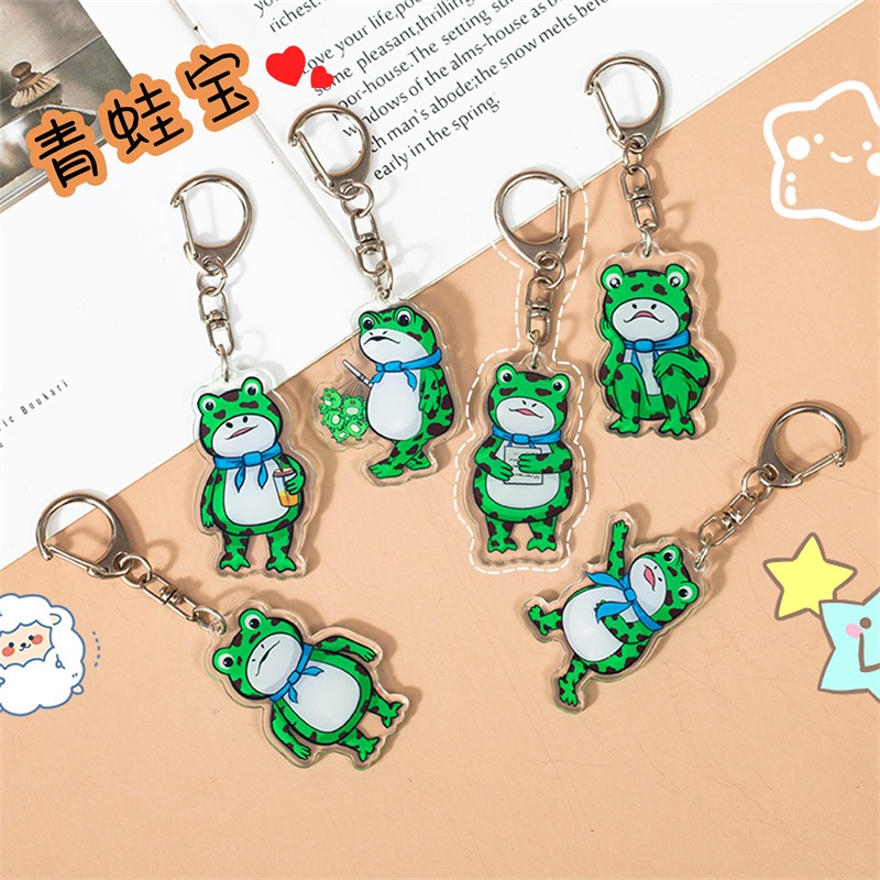 Combo 5 Móc Khóa Ếch Hướng Ngoại Acrylic Nhựa 4cm 5cm  Móc Treo BaLo Túi Xách