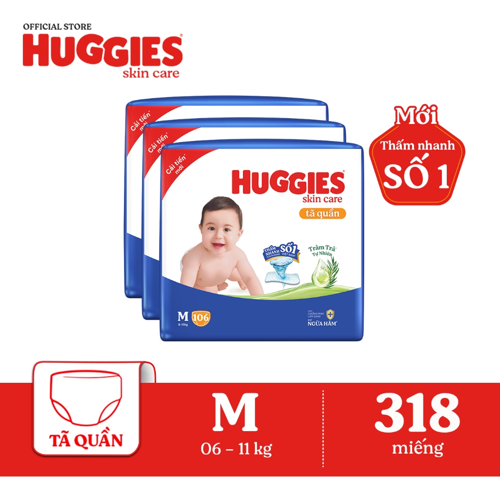 Ảnh Combo 3 Tã quần Huggies Skincare Mega Jumbo M106/L96+8/XL84+4/XXL76+4 1