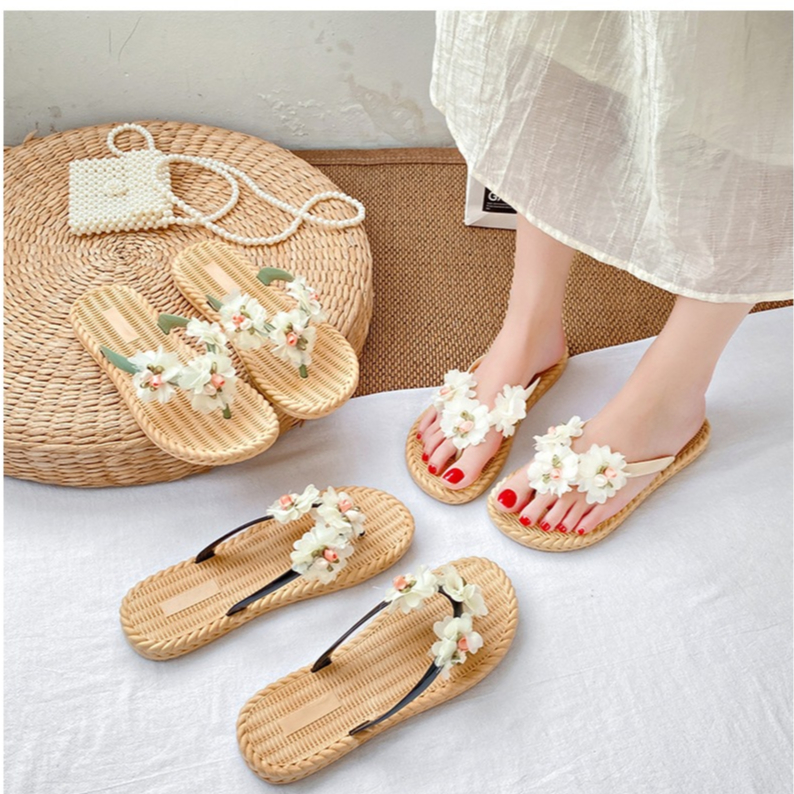 Laylalay.n - [Sẵn size] Dép cói nữ xỏ ngón đính hoa voan cánh nhỏ - ứng dụng cao, văn phòng, đi dạo, đi biển - LAL42