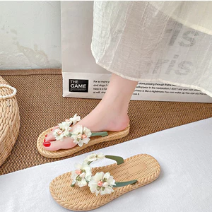 Laylalay.n - [Sẵn size] Dép cói nữ xỏ ngón đính hoa voan cánh nhỏ - ứng dụng cao, văn phòng, đi dạo, đi biển - LAL42