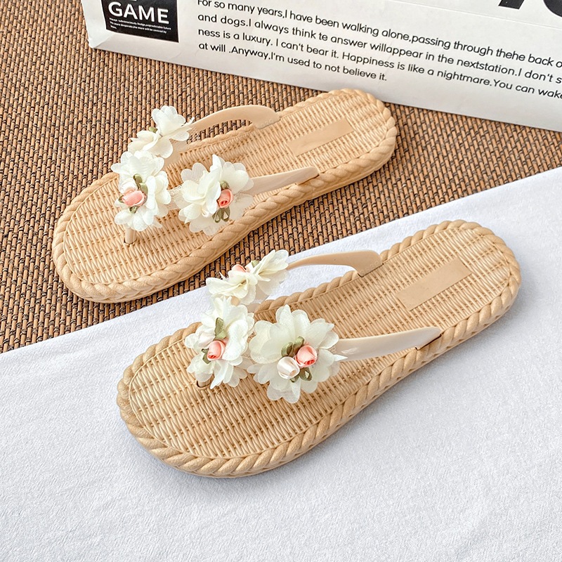 Laylalay.n - [Sẵn size] Dép cói nữ xỏ ngón đính hoa voan cánh nhỏ - ứng dụng cao, văn phòng, đi dạo, đi biển - LAL42