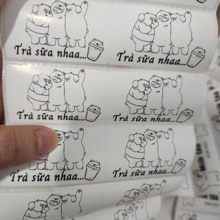Set 50 Tem dán chai trà sữa in sẵn Sticker dán ly trà chanh chai lọ Milk tea KT 5x3 cm
