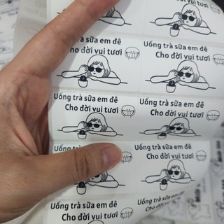 Set 50 Tem dán chai trà sữa in sẵn Sticker dán ly trà chanh chai lọ Milk tea KT 5x3 cm