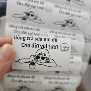 Set 50 Tem dán chai trà sữa in sẵn Sticker dán ly trà chanh chai lọ Milk tea KT 5x3 cm