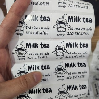 Set 50 Tem dán chai trà sữa in sẵn Sticker dán ly trà chanh chai lọ Milk tea KT 5x3 cm