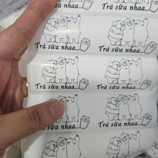 Set 50 Tem dán chai trà sữa in sẵn Sticker dán ly trà chanh chai lọ Milk tea KT 5x3 cm