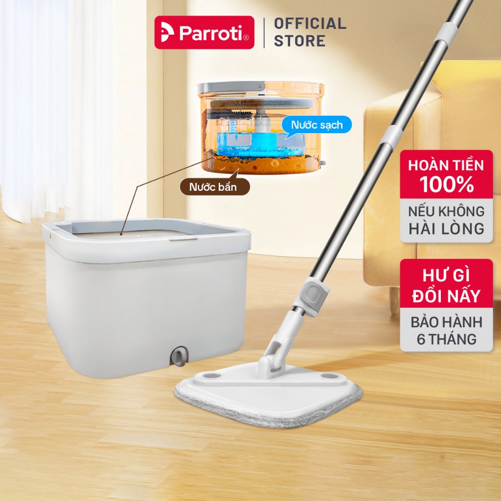 Ảnh Cây lau nhà tách nước bẩn, bộ lau nhà tự vắt xoay 360 độ, chổi lau nhà thông minh Parroti Spin - SA01 1