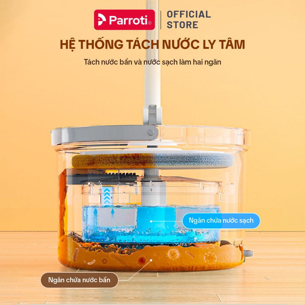 Ảnh Cây lau nhà tách nước bẩn, bộ lau nhà tự vắt xoay 360 độ, chổi lau nhà thông minh Parroti Spin - SA01 2