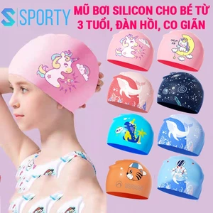 Mũ bơi trẻ em CA46 họa tiết dễ thương, silicon độ bền cao tạo cảm giác thoải mái an toàn SPORTY