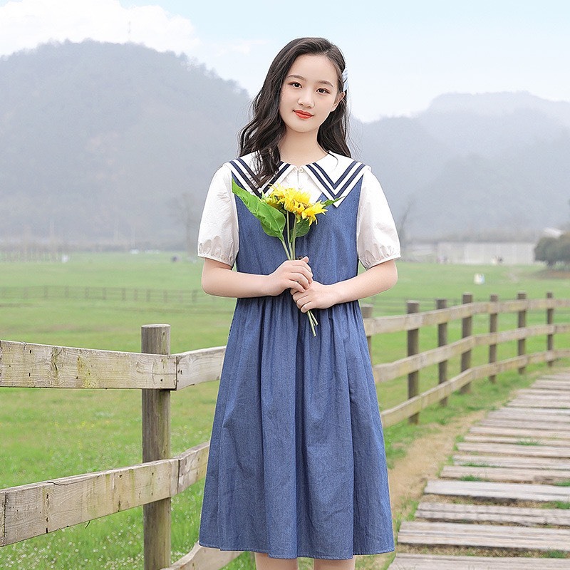 Set váy jean giấy kèm áo sơ mi BEESHOP H24109