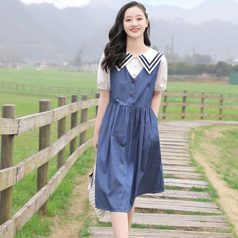 Set váy jean giấy kèm áo sơ mi BEESHOP H24109
