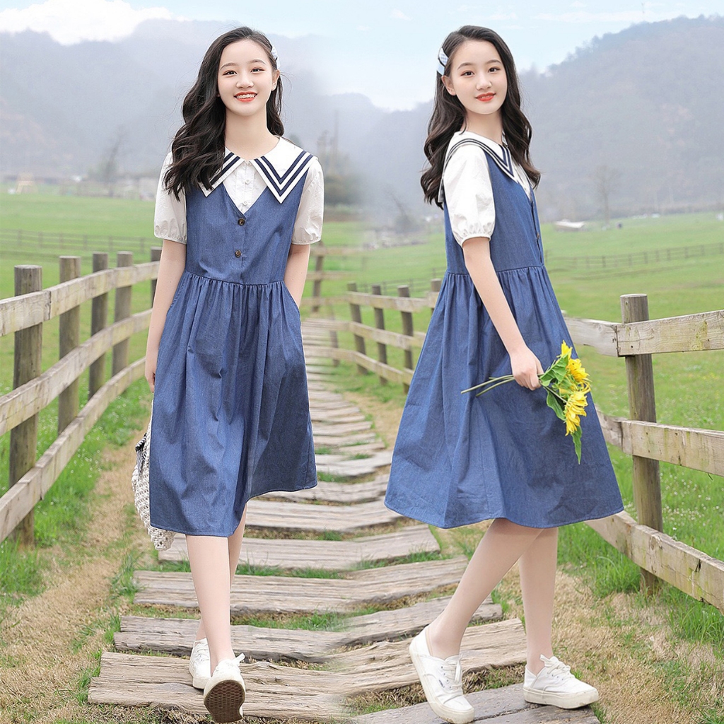 Set váy jean giấy kèm áo sơ mi BEESHOP H24109