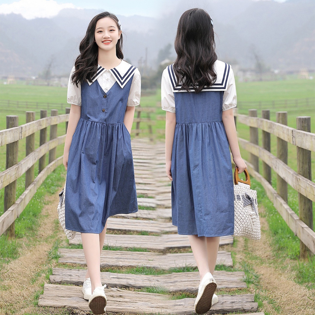 Set váy jean giấy kèm áo sơ mi BEESHOP H24109