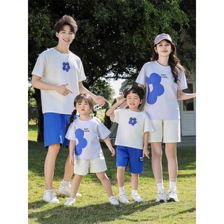 Áo gia đình du lịch đi chơi biển 2 3 4 người bố mẹ bé cả nhà Blue Flower cotton 250gsm cao cấp Prenium Cotton [A027]