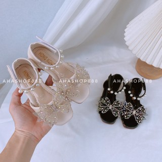 Sz 21-35 Dép Quai Hậu Nơ Cánh Tiên, Nơ Đá Kim Sa Quai Ngọc Êm Chân Cho Bé Gái 2-7 Tuổi K070