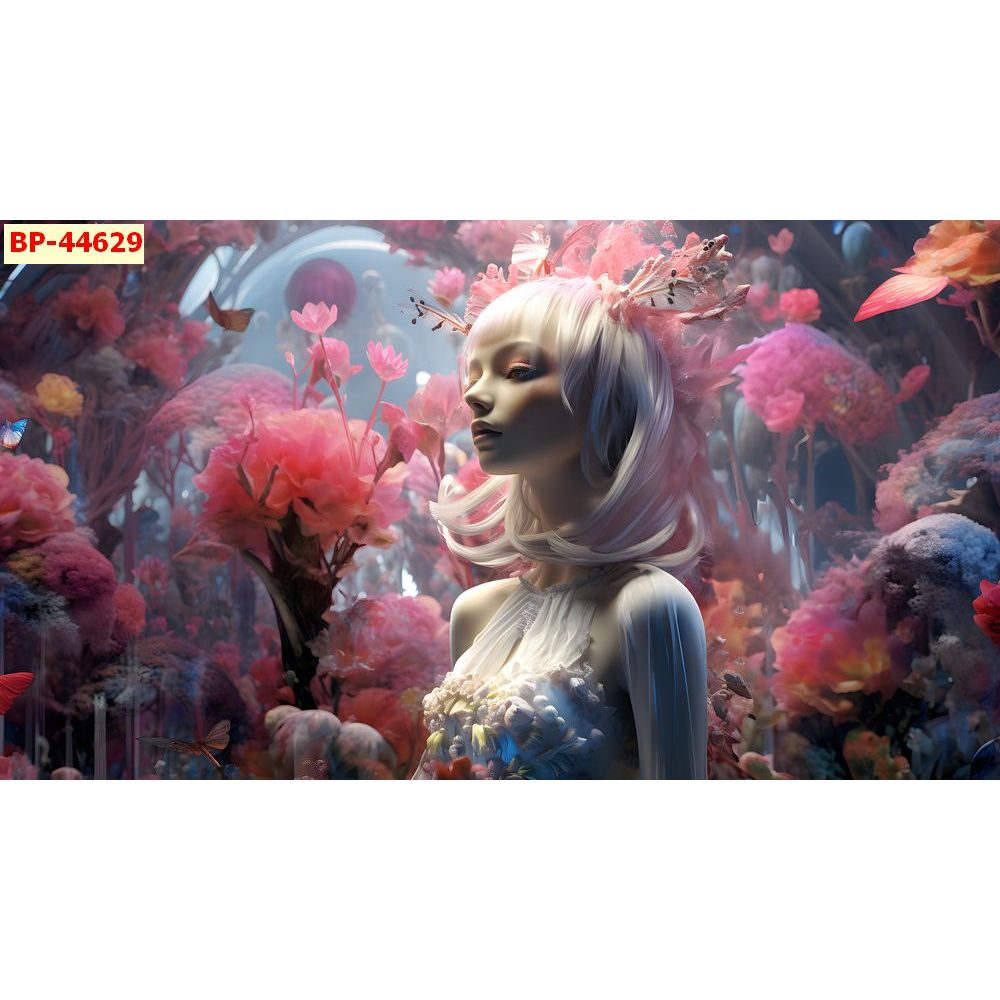 Tranh vải lụa kim sa 3D dán tường cao cấp chủ đề những cô gái thiên thần hoa hút mắt...