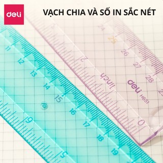 Thước kẻ nhựa dẻo EcoPVC 20/30cm Deli Trong Suốt Số Dễ Nhìn Và Đo Chính Xác Chất liệu nhựa an toàn Phù hợp với học sinh