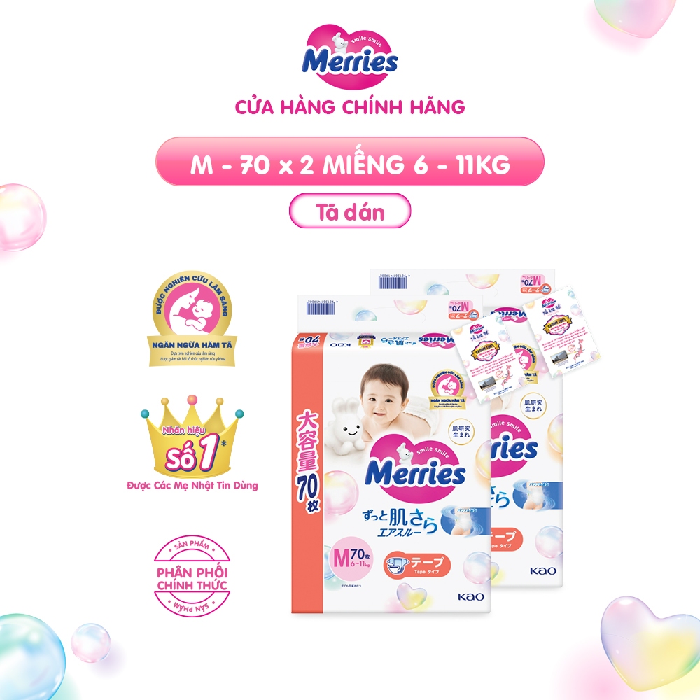 Ảnh Combo 2 Tã/bỉm dán Merries Jumbo Đủ Size M70/L60 1