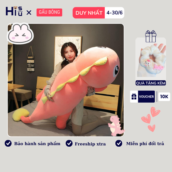 Gấu bông dài ôm ngủ khủng long Gối ôm hình thú khủng long đáng yêu Gấu bông ôm ngủ cho một giấc ngủ ngon
