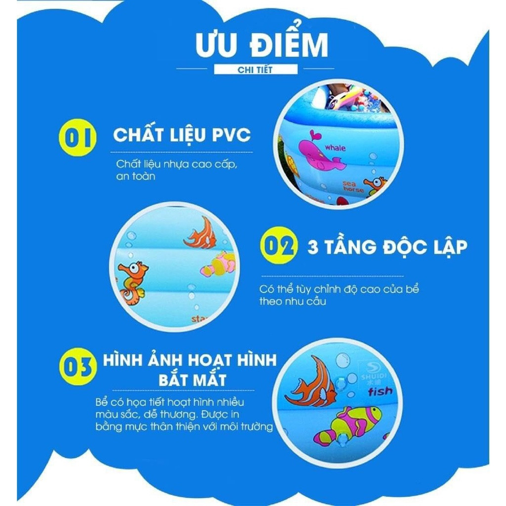 Bể Bơi, Hồ Bơi Cho Bé 2M6/2M1/1M8/1M5/1M3/1M2, 3 Tầng Tặng Kèm Miếng Vá FREESHIP
