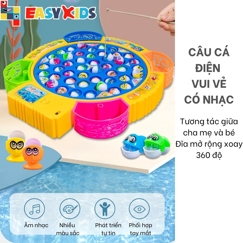 Bộ Đồ Chơi Câu Cá Điện Trẻ Em Có Nhạc Xoay 360 Độ Cho Bé, Trò Chơi Câu Cá Tặng Kèm Pin