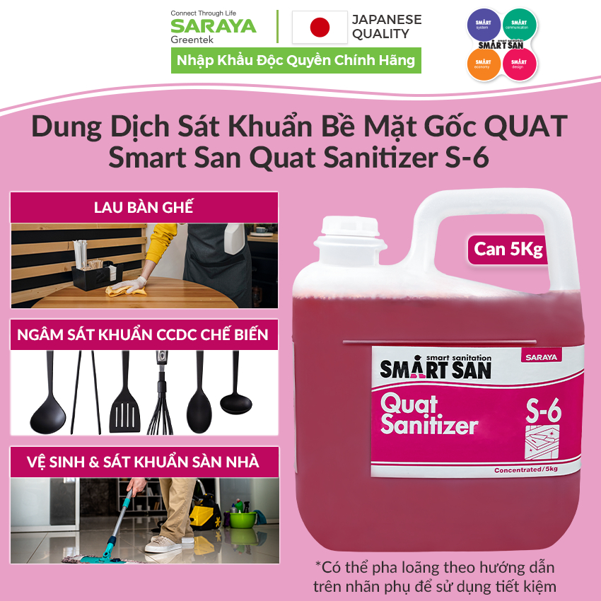 Ảnh Dung dịch sát khuẩn bề mặt gốc QUAT Saraya Sanitizer S-6 - Can 5 kg 1
