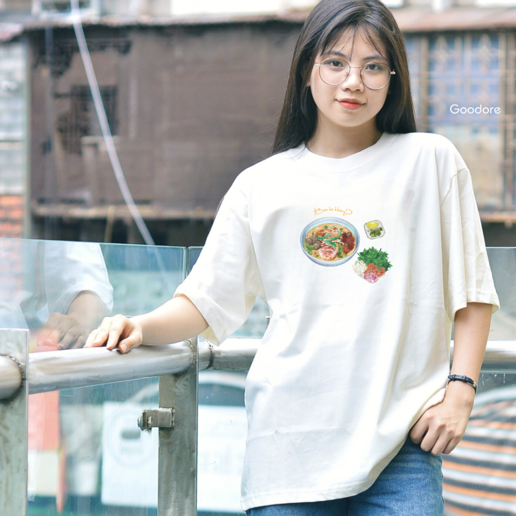 Áo thun Oversize cotton unisex nam nữ cổ tròn Goodore Bún bò thoáng mát năng động thiết kế độc đáo