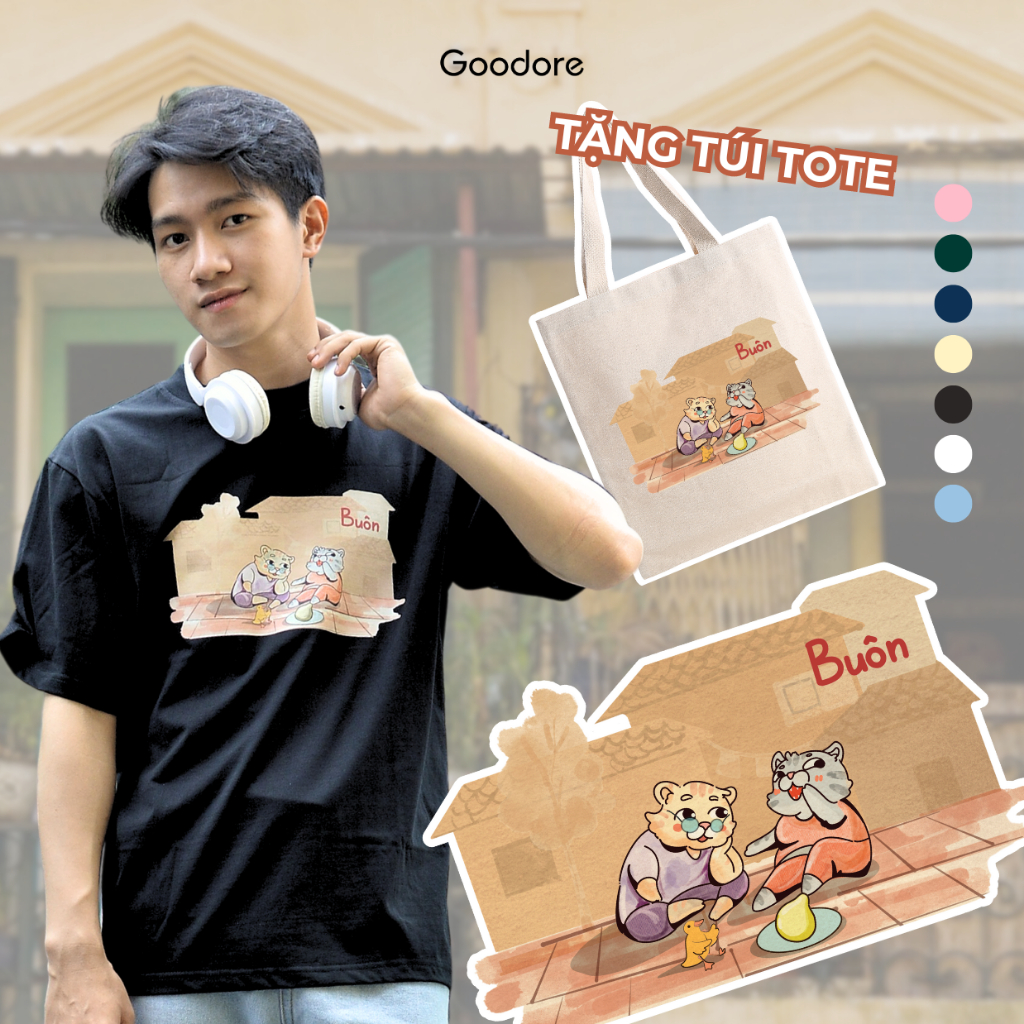 Áo thun Oversize cotton unisex nam nữ Goodore BST Phố Thị mẫu Buôn thoáng mát năng động thiết kế độc đáo