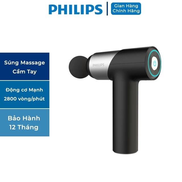 Máy Massage Cầm Tay PHILIPS 7323, Súng Massage Cầm Tay 7 cấp độ, Kết hợp 6 đầu massage chuyên dụng