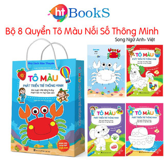 Sách- Bộ 8 Quyển Tập Tô Màu Nối Số Song Ngữ Anh Việt Dành Cho Bé Mẫu Giáo Từ 3 4 5 Tuổi Tặng Kèm Túi