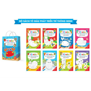 Sách- Bộ 8 Quyển Tập Tô Màu Nối Số Song Ngữ Anh Việt Dành Cho Bé Mẫu Giáo Từ 3 4 5 Tuổi Tặng Kèm Túi