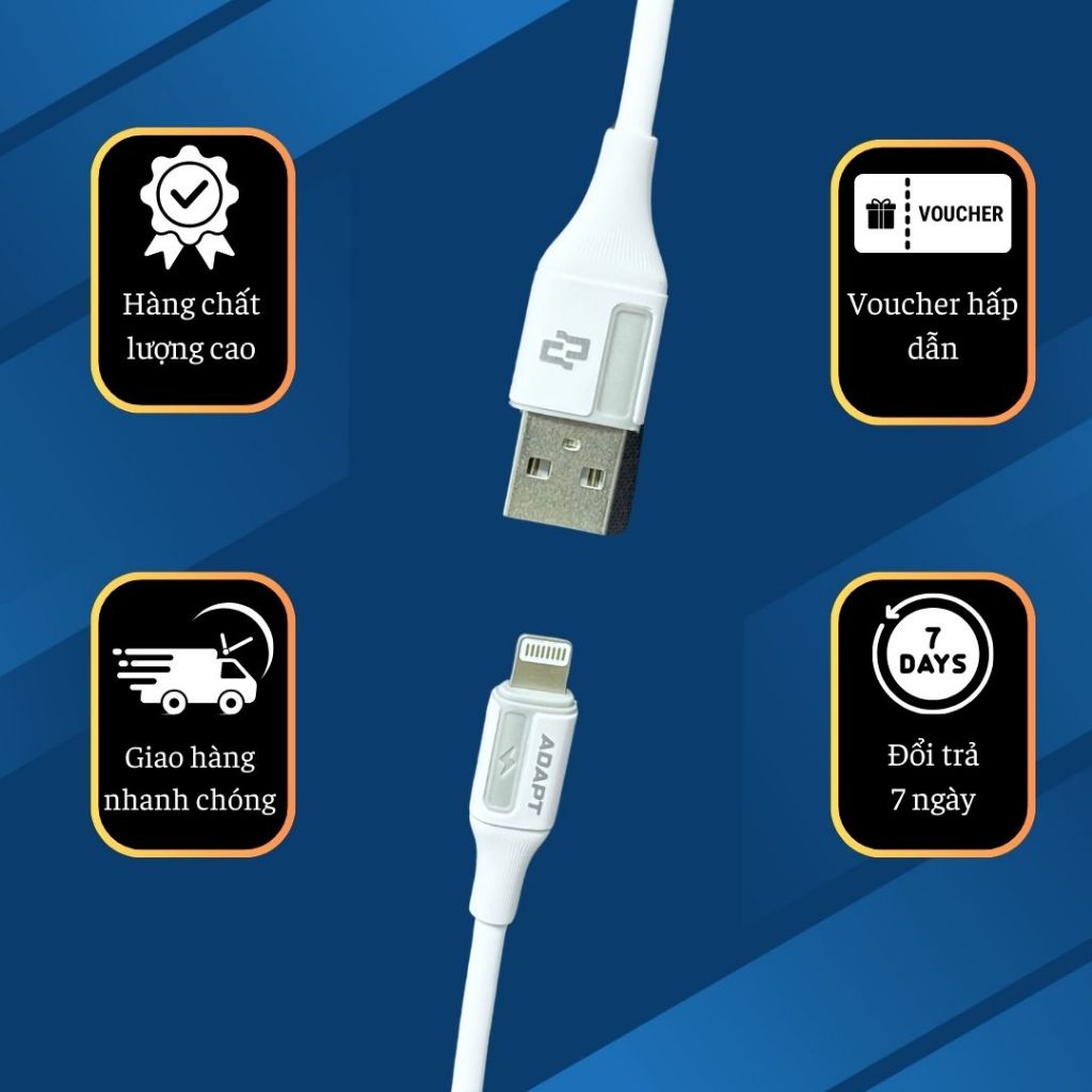 Cáp sạc nhanh, cáp dữ liệu Adapt USB to L 30W chống nóng lạnh