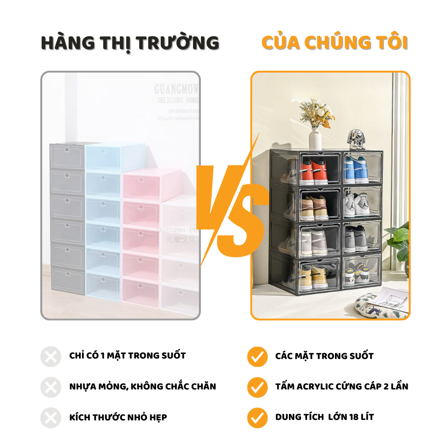 Hộp Đựng Giày ENODA HOME  Nhựa Cứng Cao Cấp, Hộp Nhựa Đựng Giày Dép Trong Suốt Kín Đáo, Chống Bụi HG001