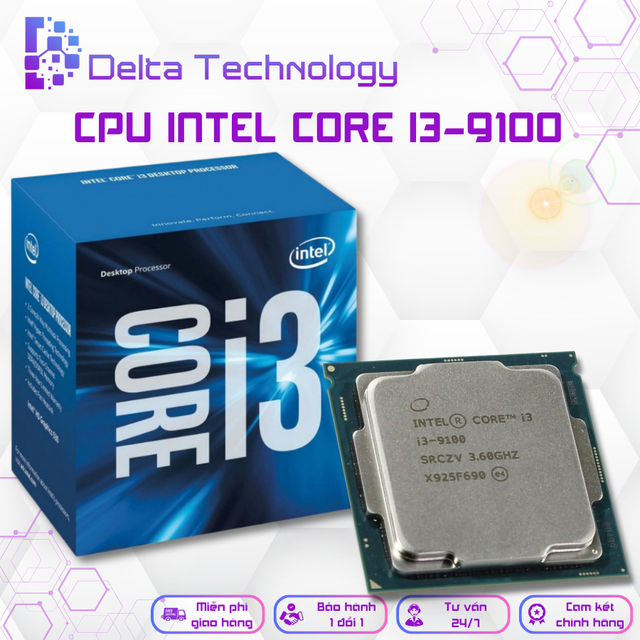 CPU Intel Core i3-9100 - Tốc độ Upto 4,2Ghz, 4 nhân 4 luồng, 6MB Cache ...