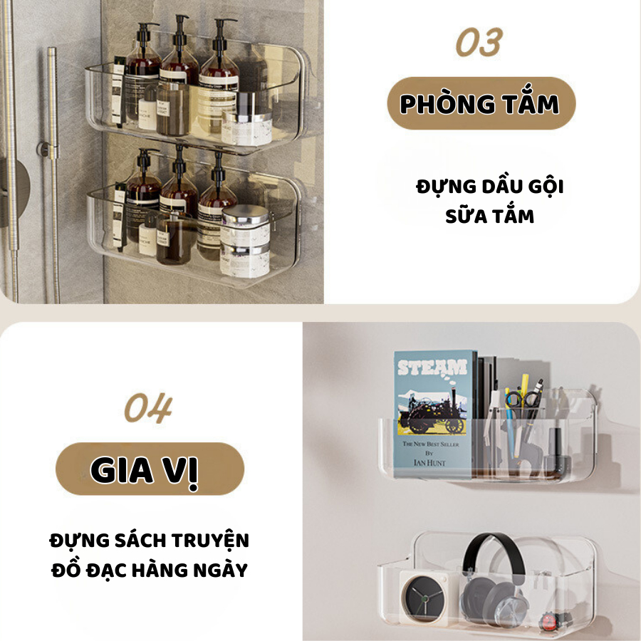 Khay Đựng Mỹ Phẩme ENODA HOME Treo Tường, Khay Nhựa Treo Tường Trong Suốt Chịu Lực Cao, Tặng Kèm Miếng Dán GPT001