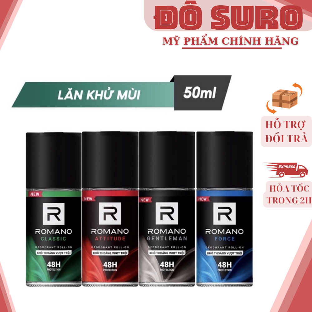 Lăn khử mùi nam kháng khuẩn & khô thoáng cả ngày Romano 50ml/chai