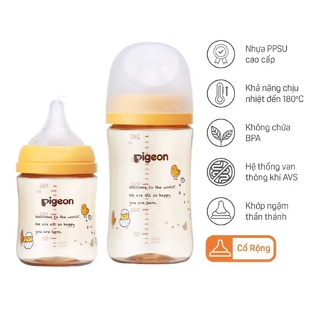 Bình Sữa Pigeon LOVEBABY Nội Địa Nhật Thế Hệ 3 Mới - Đủ size 160ml/240ml