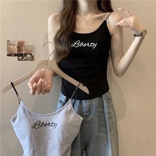 -Áo Bra 2 Dây Dáng Dài Kèm Mút Đệm ,Vạt Tròn Phối Chữ LIBERty 1990.