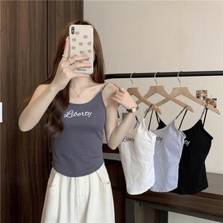 -Áo Bra 2 Dây Dáng Dài Kèm Mút Đệm ,Vạt Tròn Phối Chữ LIBERty 1990.